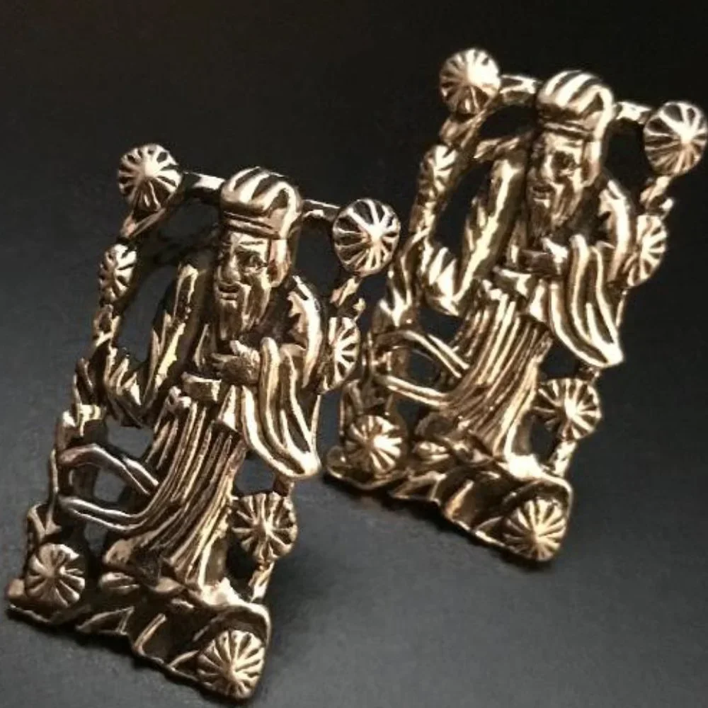 Vintage Swank Confucius Silver Tone Cuff Links